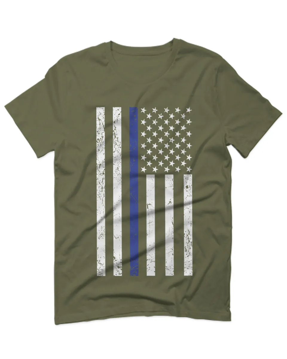 Big Flag USA American Police Support Blue Lives Matter Thin Line For men T Shirt