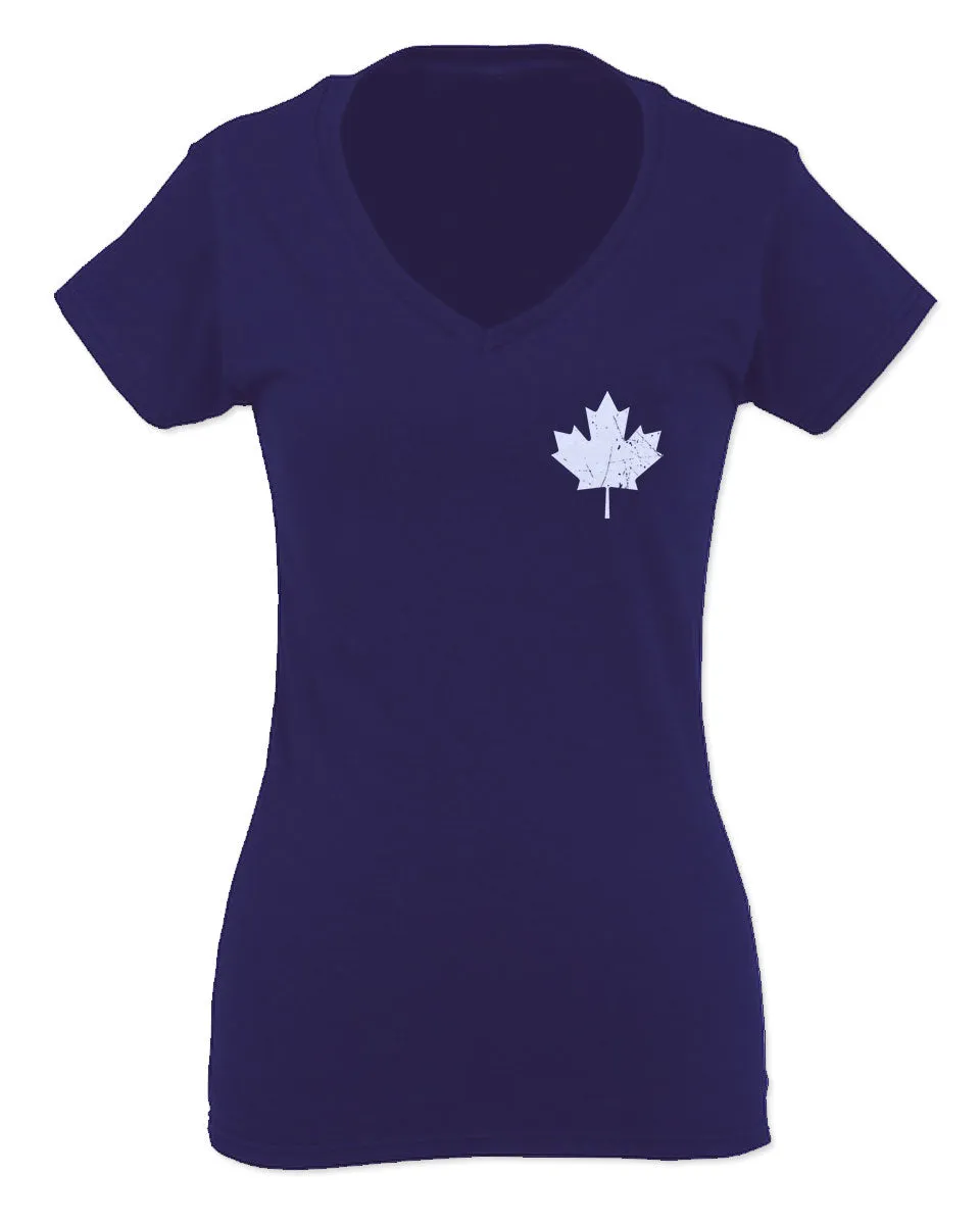 Canadian Maple Leaf Flag Canada Pride Vintage Style For Women V neck fitted T Shirt
