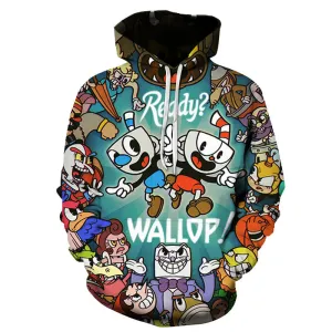 Children Cuphead Mugman Cartoon Hoodies Casual Hip Hop Streetwear Long Sleeves Sweatshirts Autumn Tops Coats