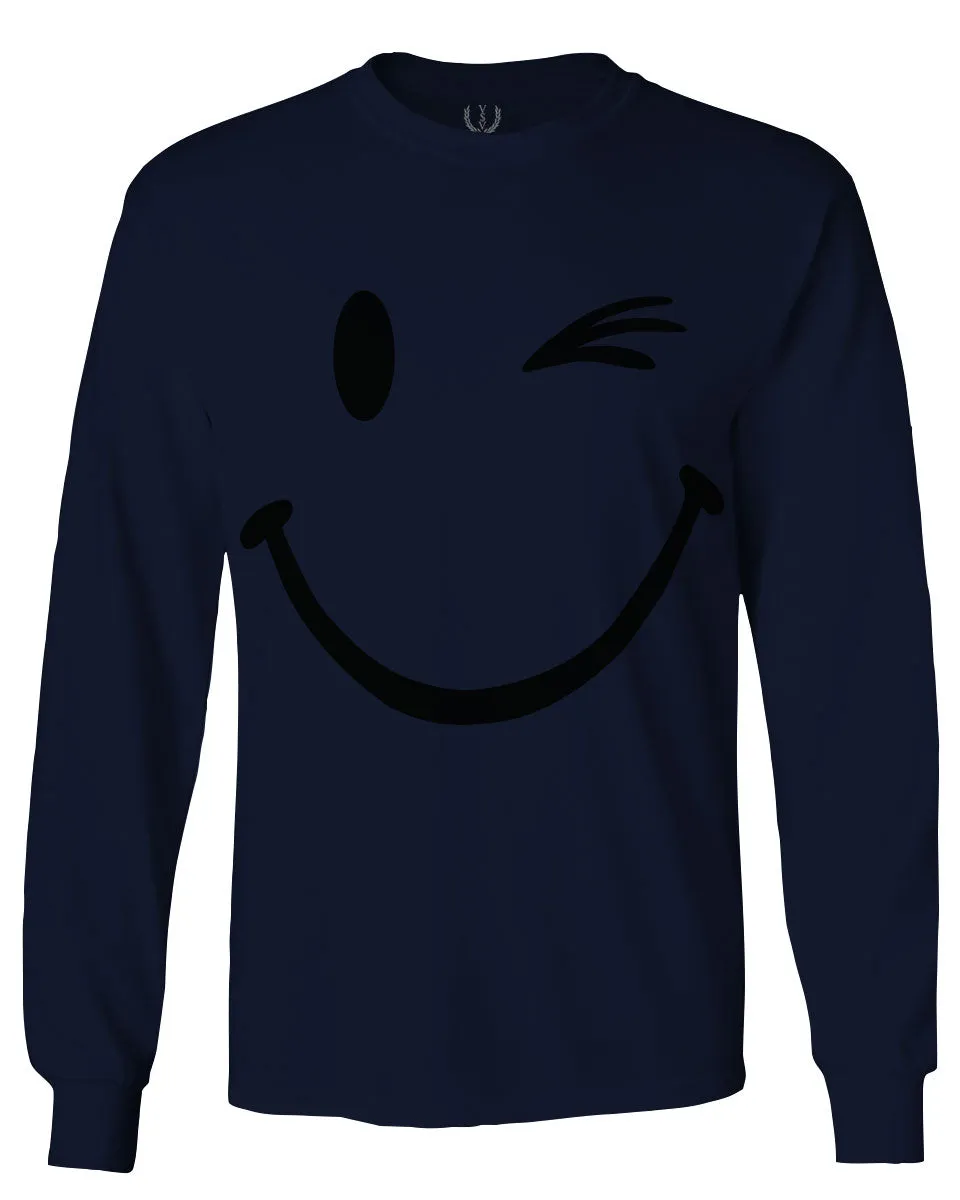 Cute Graphic Happy Funny Blink Smile Smiling face Positive mens Long sleeve t shirt