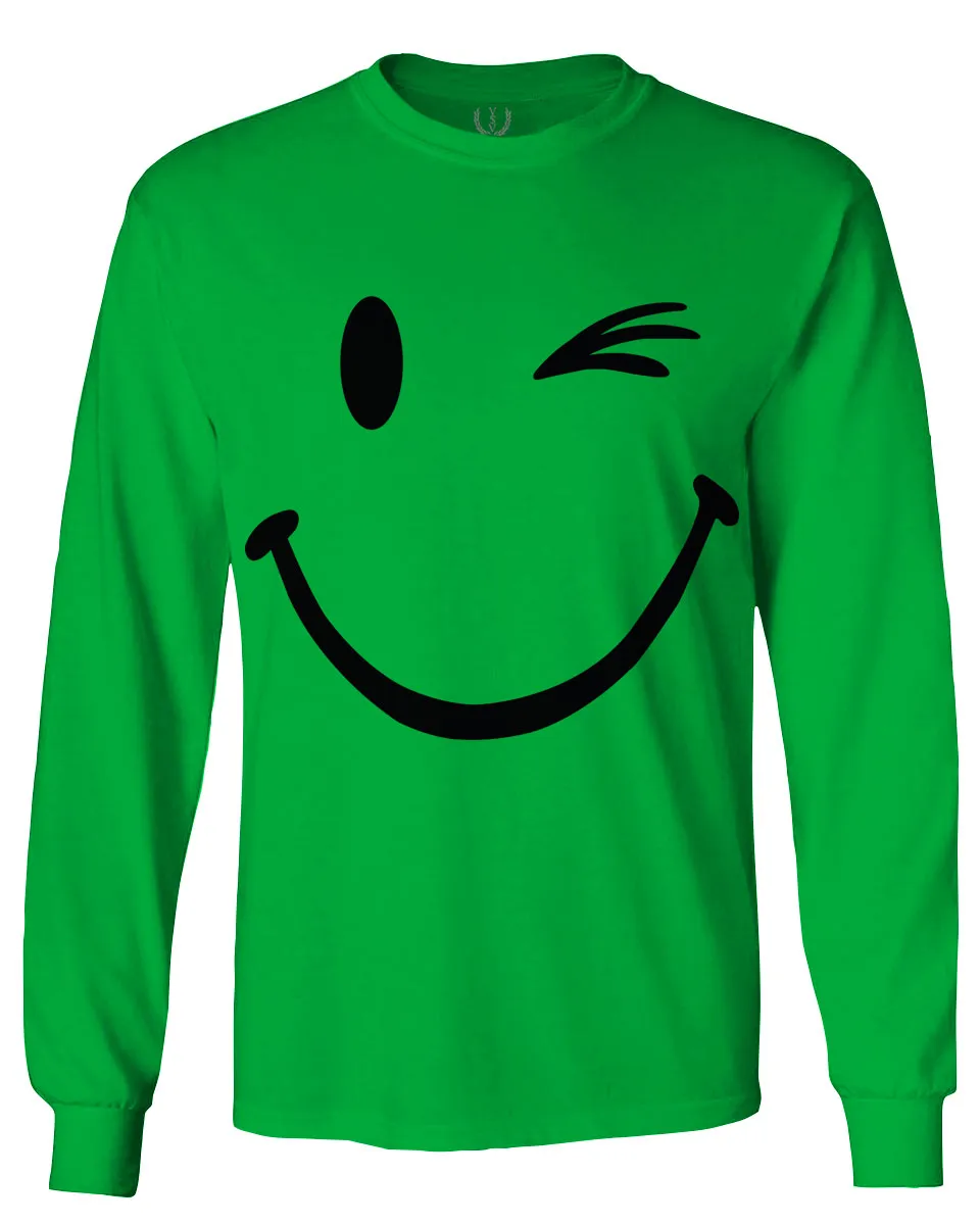 Cute Graphic Happy Funny Blink Smile Smiling face Positive mens Long sleeve t shirt