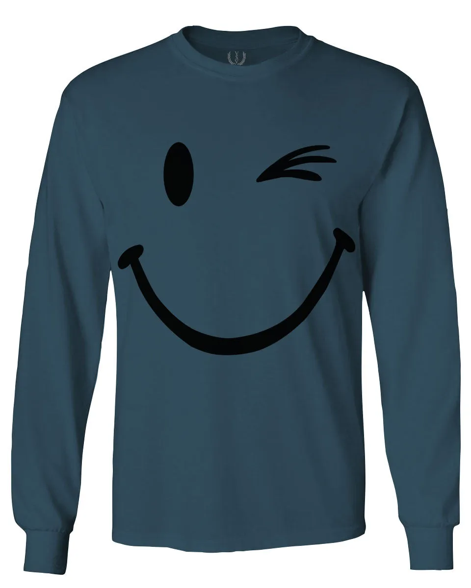 Cute Graphic Happy Funny Blink Smile Smiling face Positive mens Long sleeve t shirt