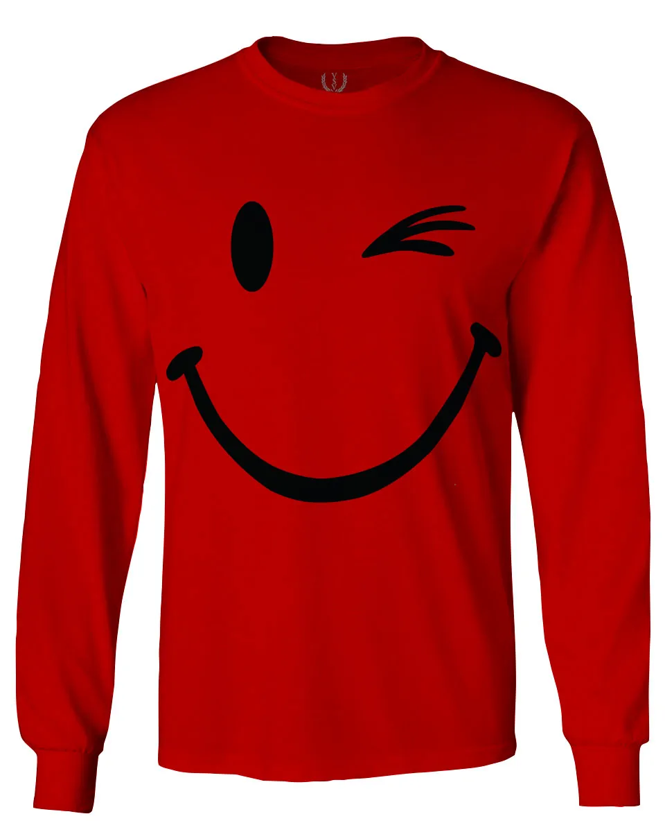 Cute Graphic Happy Funny Blink Smile Smiling face Positive mens Long sleeve t shirt
