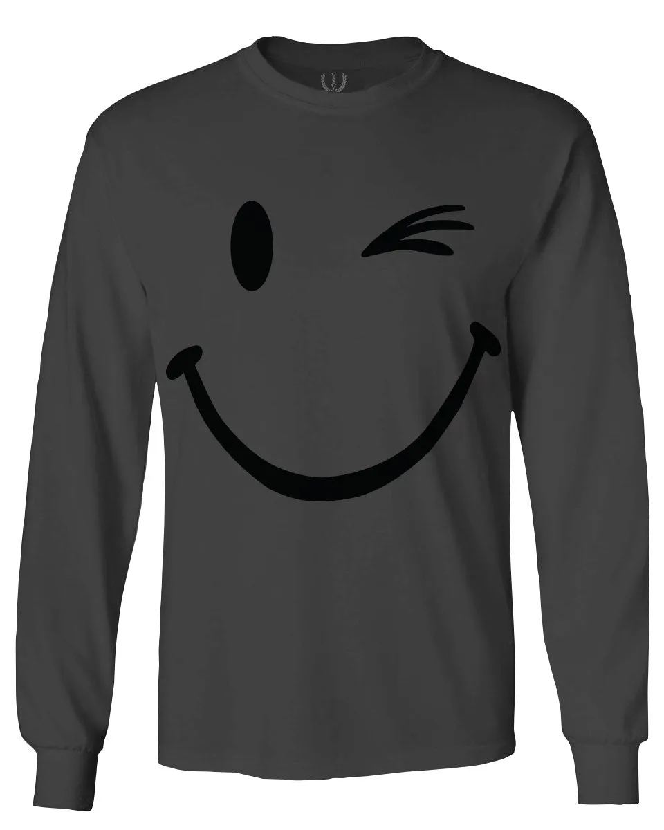 Cute Graphic Happy Funny Blink Smile Smiling face Positive mens Long sleeve t shirt