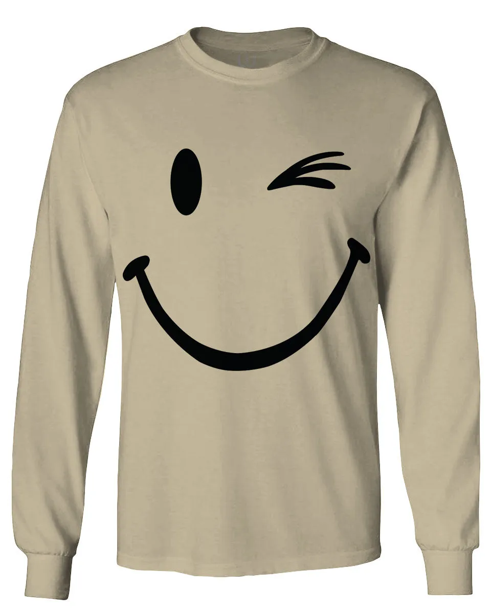 Cute Graphic Happy Funny Blink Smile Smiling face Positive mens Long sleeve t shirt