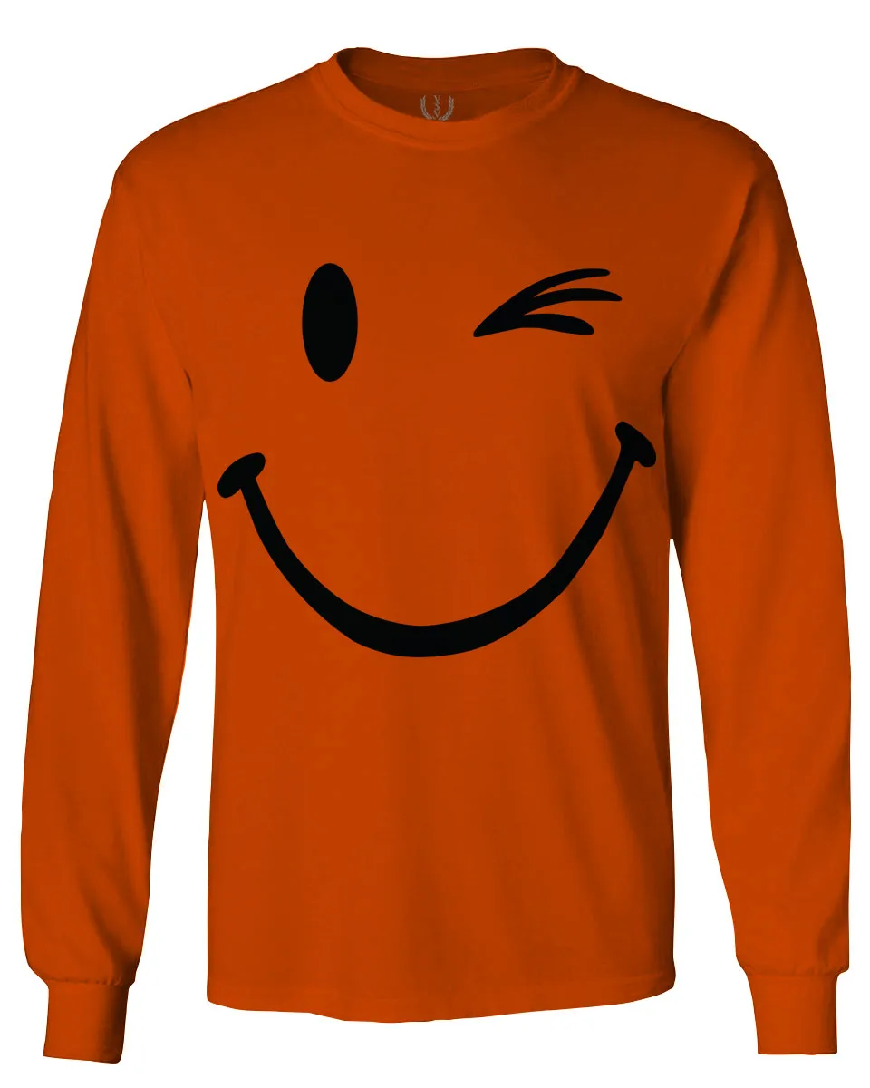 Cute Graphic Happy Funny Blink Smile Smiling face Positive mens Long sleeve t shirt