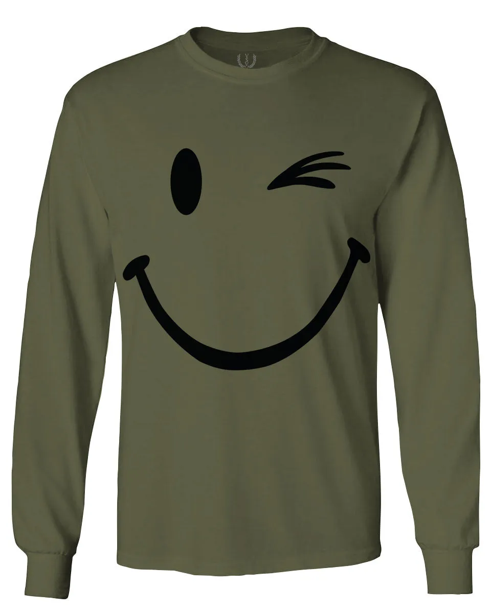 Cute Graphic Happy Funny Blink Smile Smiling face Positive mens Long sleeve t shirt