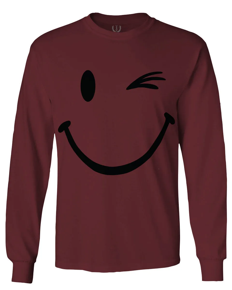 Cute Graphic Happy Funny Blink Smile Smiling face Positive mens Long sleeve t shirt