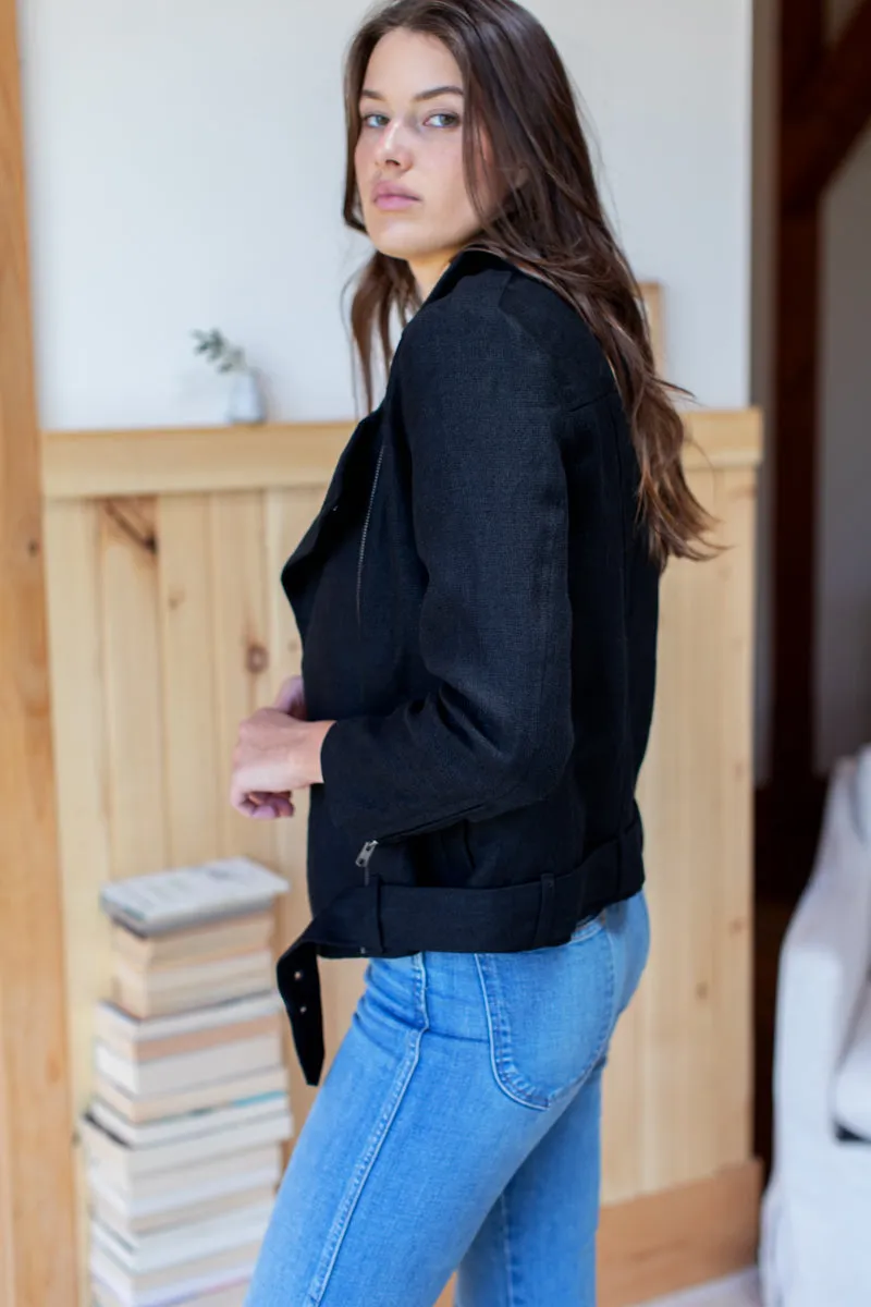 Emerson Fry Irving Moto Jacket - Black Linen
