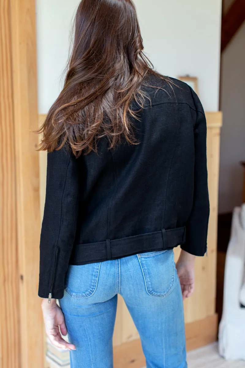 Emerson Fry Irving Moto Jacket - Black Linen