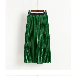 High Waist Metallic Color Pleated Skirts