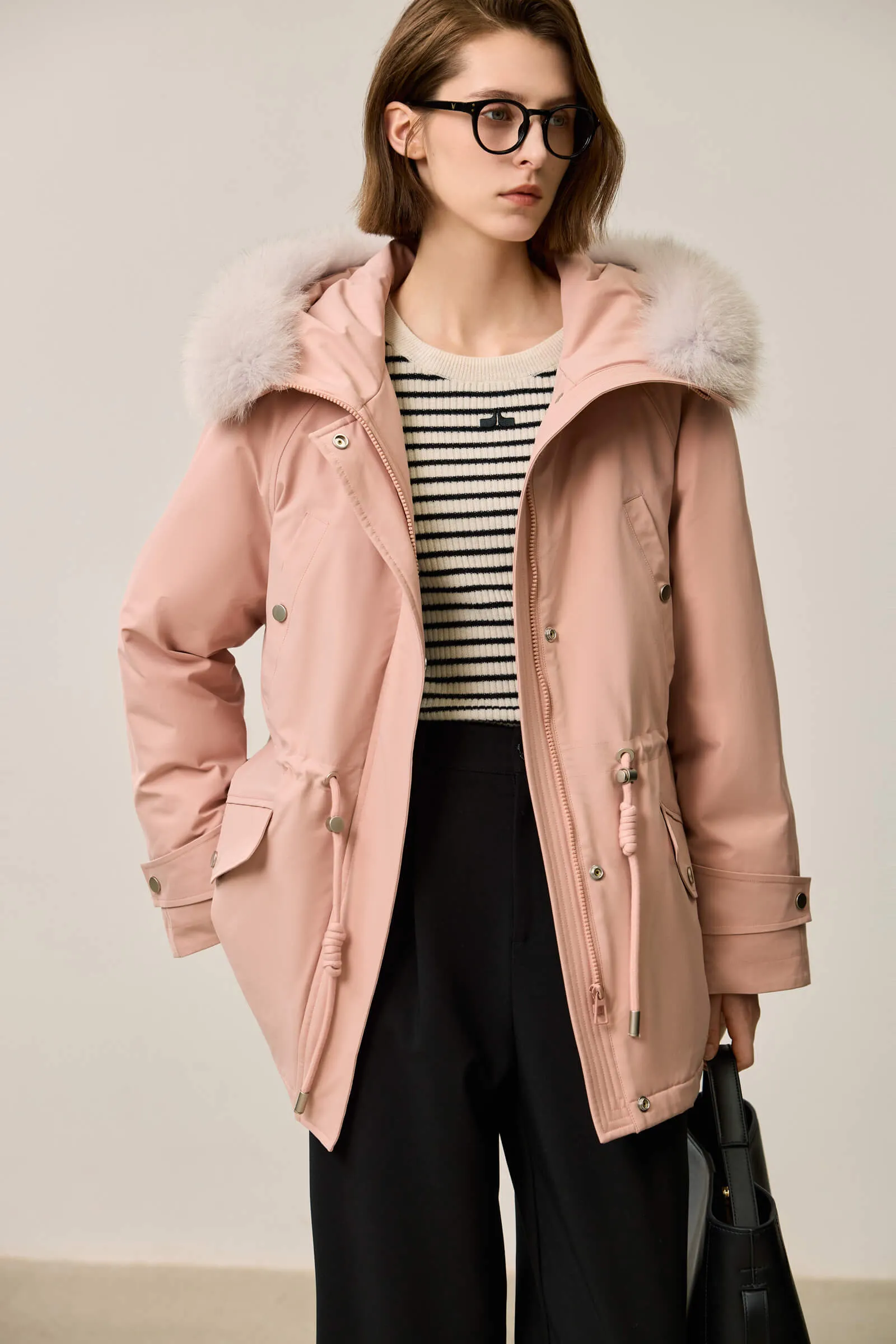 LILY Fox Fur Trim 90% White Duck Down Jacket