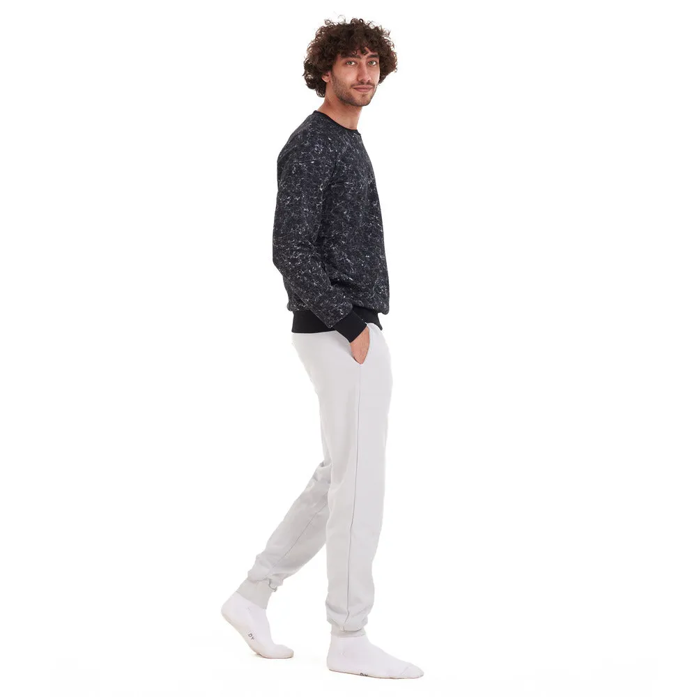 Men Winter Pajama Set Black Marble Shirt   Light Grey Pants