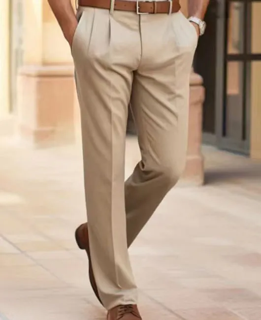 Men's Casual Suit Pants Mid Waist Straight Long Pants For Office Business Formal