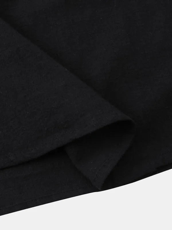 Men's Cotton Linen Stand Collar Casual Short Sleeve Shirt Beach T-Shirt Shirt