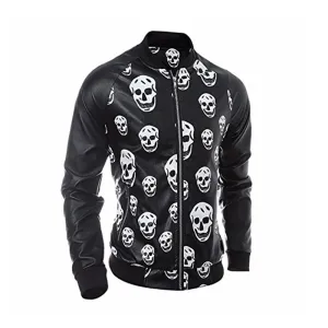 Men's Motorcycle Zipper Outwear Skull Leather Jacket