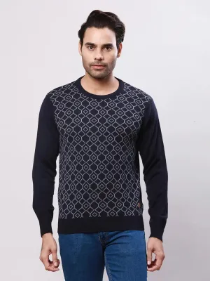 Raymond Men Blue Jacquard Acrylic Blend Sweaters