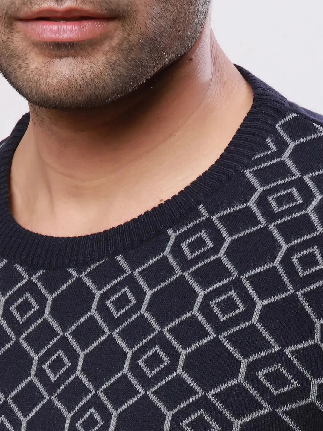 Raymond Men Blue Jacquard Acrylic Blend Sweaters