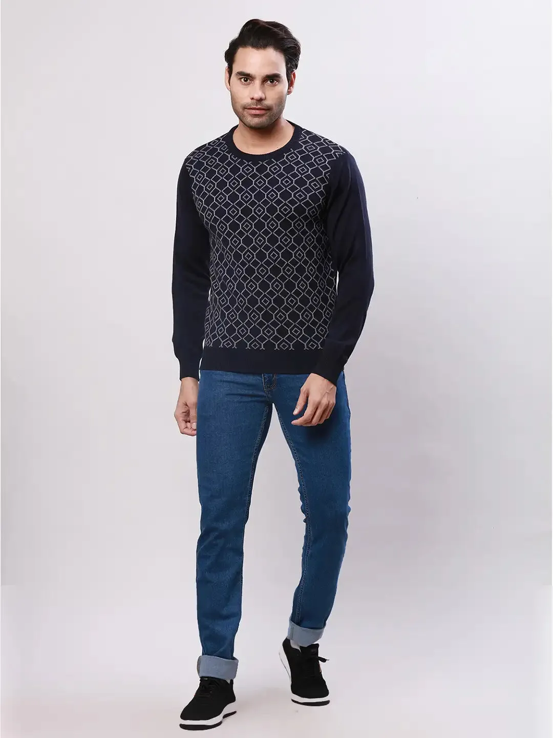 Raymond Men Blue Jacquard Acrylic Blend Sweaters