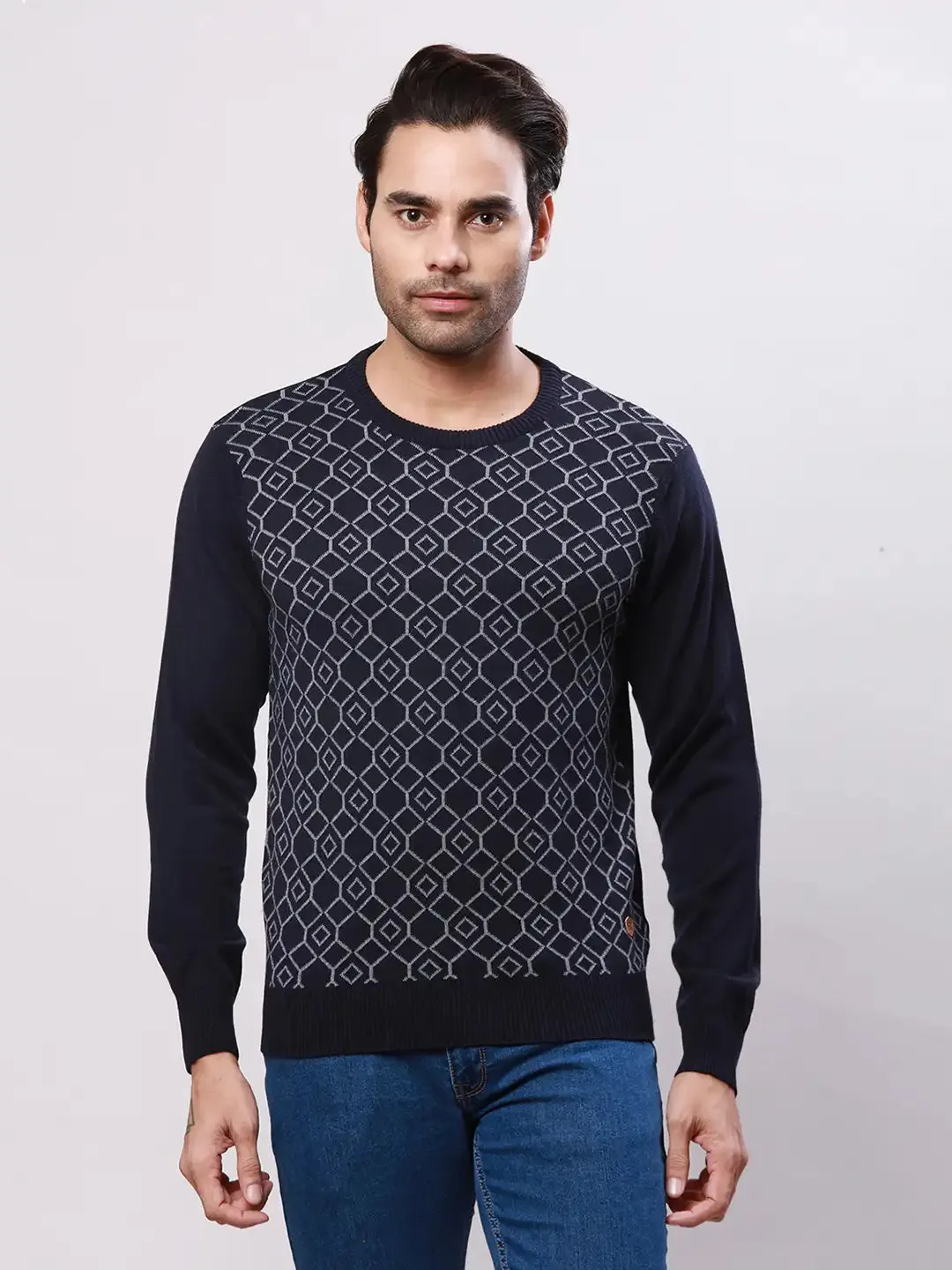 Raymond Men Blue Jacquard Acrylic Blend Sweaters