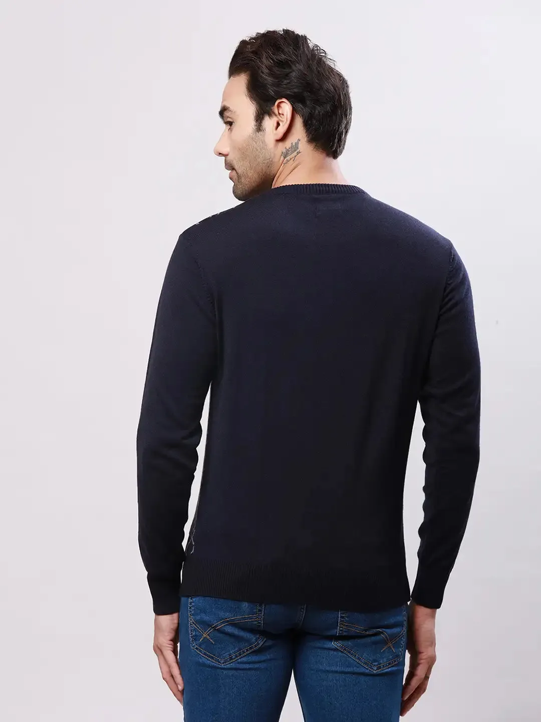 Raymond Men Blue Jacquard Acrylic Blend Sweaters