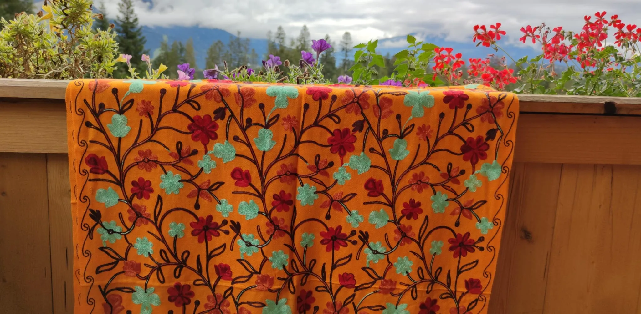 Shanila embroidery handmade scarf - magical flowers