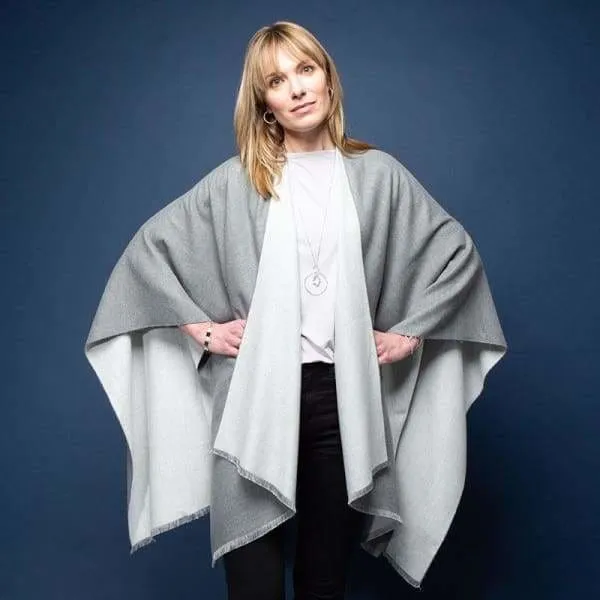 Silver & Grey Tess Reversible Poncho Wrap by Tilley & Grace