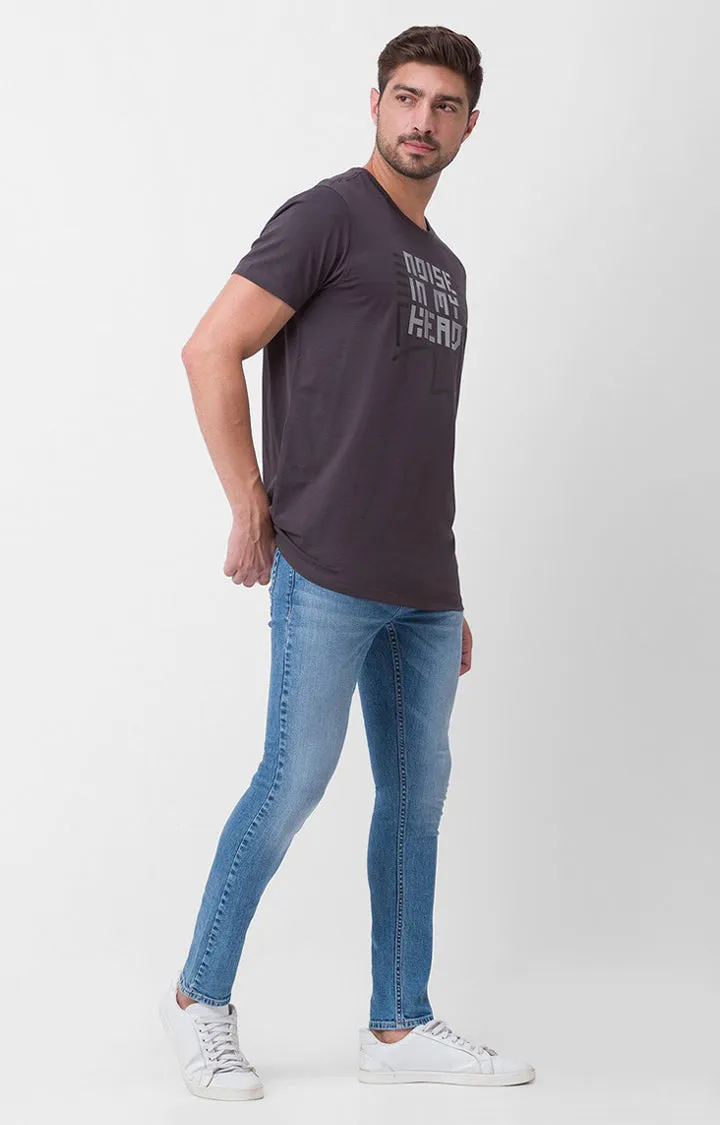 Spykar Light Blue Cotton Super Slim Fit Tapered Length Jeans For Men (Super Skinny)