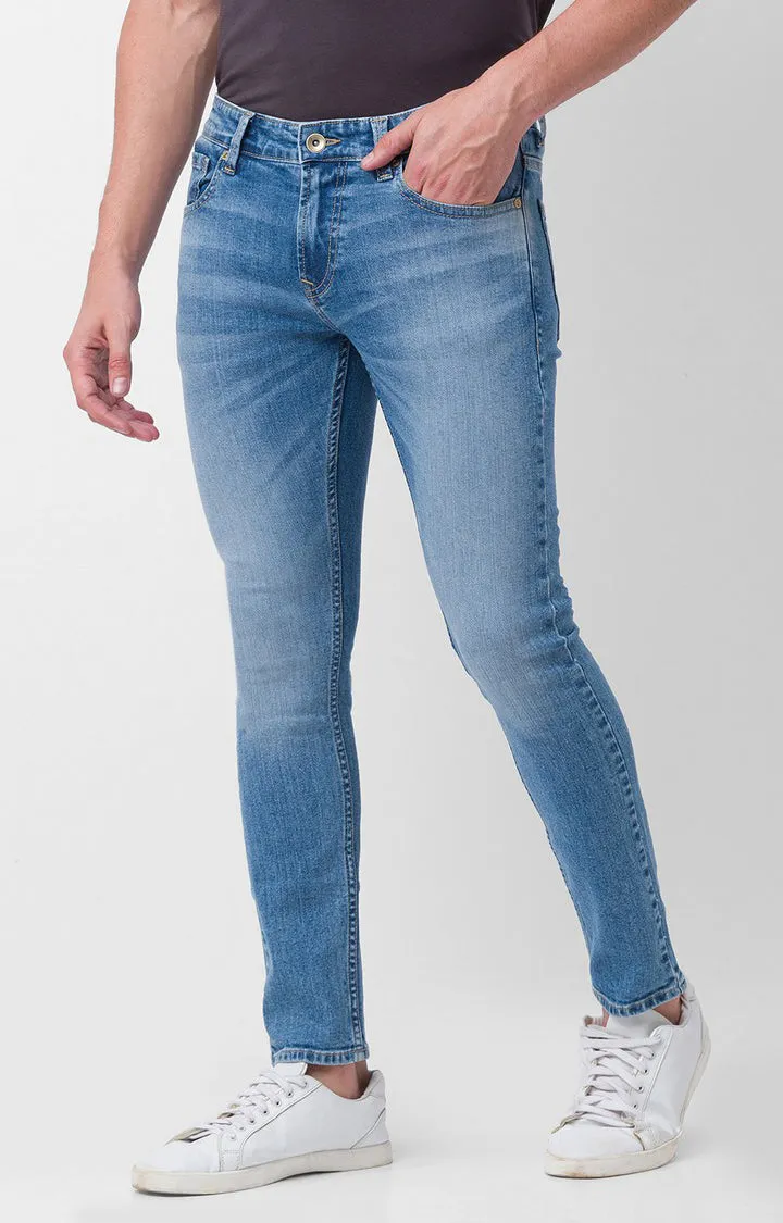Spykar Light Blue Cotton Super Slim Fit Tapered Length Jeans For Men (Super Skinny)