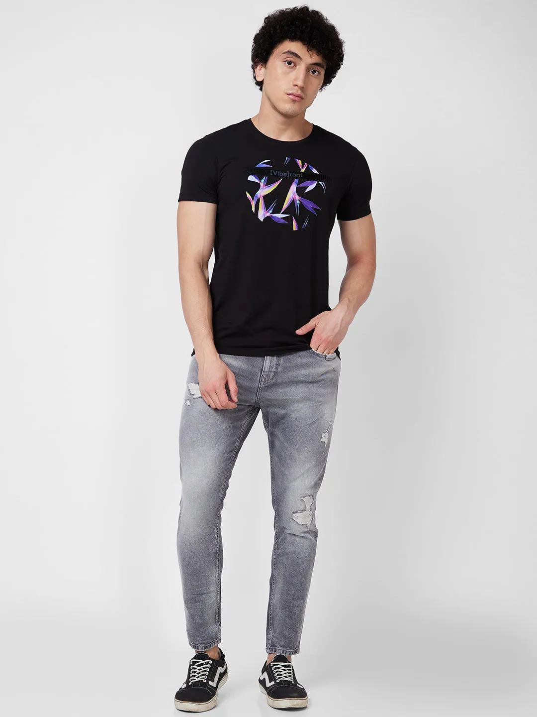 Spykar Mid Rise Tapered Fit Grey Jeans For Men