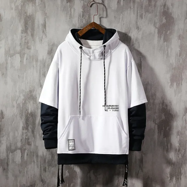 Streetwear Mens Hoodies Sweatshirts Ribbons Casual Hooded Sweatshirt Men 2021 Spring Pullover Hoodies