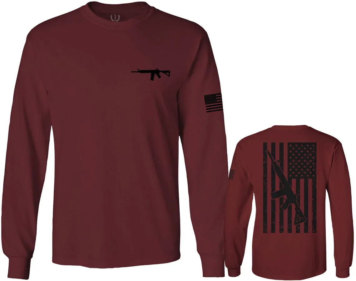 VICES AND VIRTUES Second Amendment Support American Flag Gun ar 15 Rights mens Long sleeve t shirt