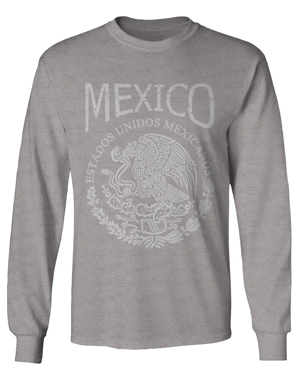 VICES AND VIRTUESS Front Hecho En Mexico Mexican Flag Coat of Arms Escudo Mexicano mens Long sleeve t shirt