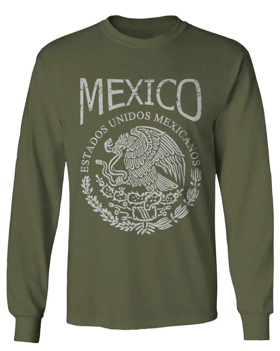 VICES AND VIRTUESS Front Hecho En Mexico Mexican Flag Coat of Arms Escudo Mexicano mens Long sleeve t shirt