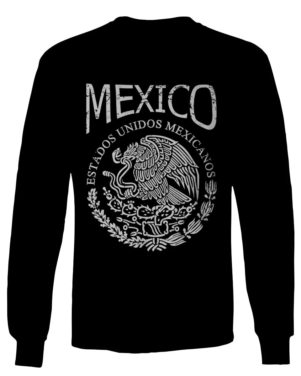 VICES AND VIRTUESS Front Hecho En Mexico Mexican Flag Coat of Arms Escudo Mexicano mens Long sleeve t shirt