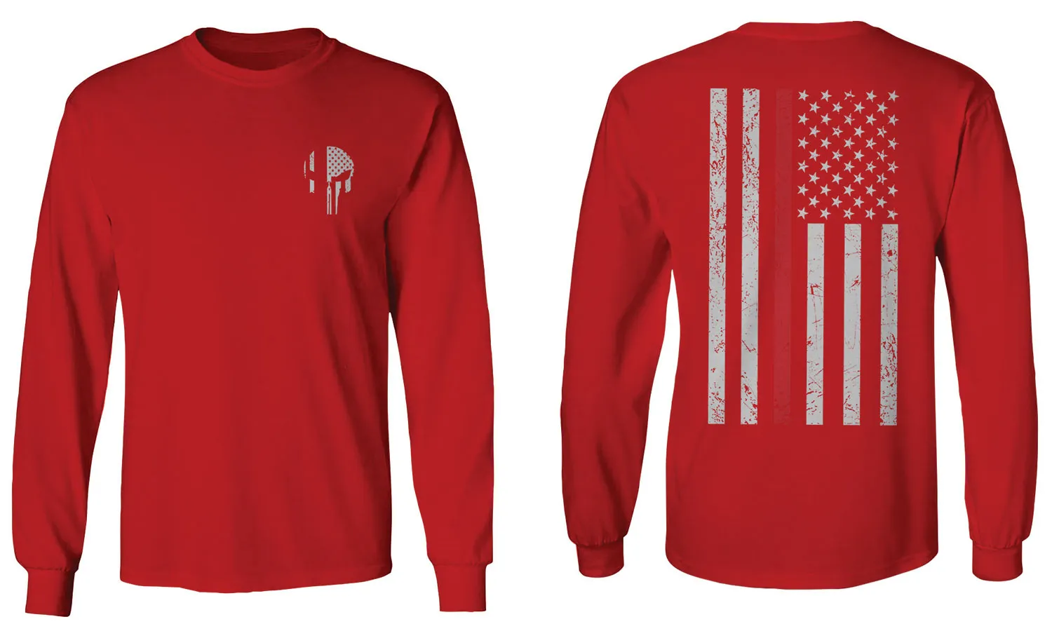 VICES AND VIRTUESS Front Skull Back Flag Thin Red Line USA Firefighter Support mens Long sleeve t shirt