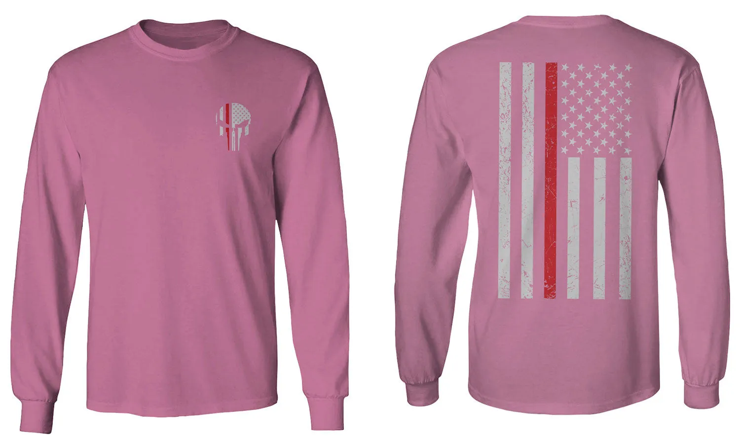 VICES AND VIRTUESS Front Skull Back Flag Thin Red Line USA Firefighter Support mens Long sleeve t shirt