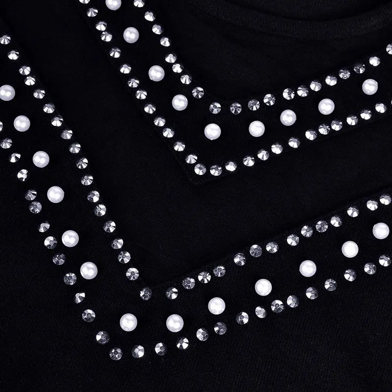 Women Hollow Out Rhinestone Long Sleeve Slim Fit Tops