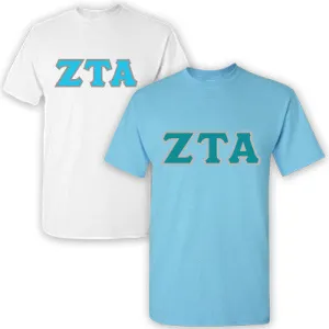 Zeta Tau Alpha Lettered T-Shirt, 2-Pack Bundle Deal - G500 (2) - TWILL